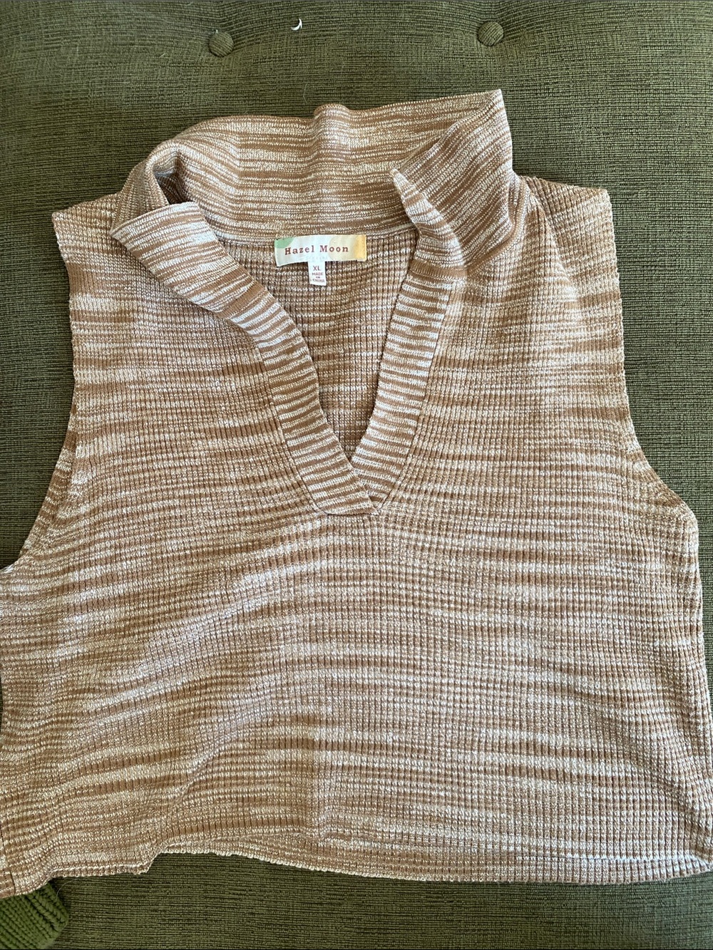 Hazel moon 🌙 Taupe Striped Knit Collared Crop Top